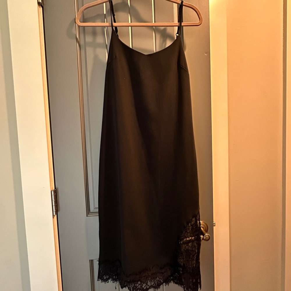 Leith Black Slip Dress with Lace Trim - XS
